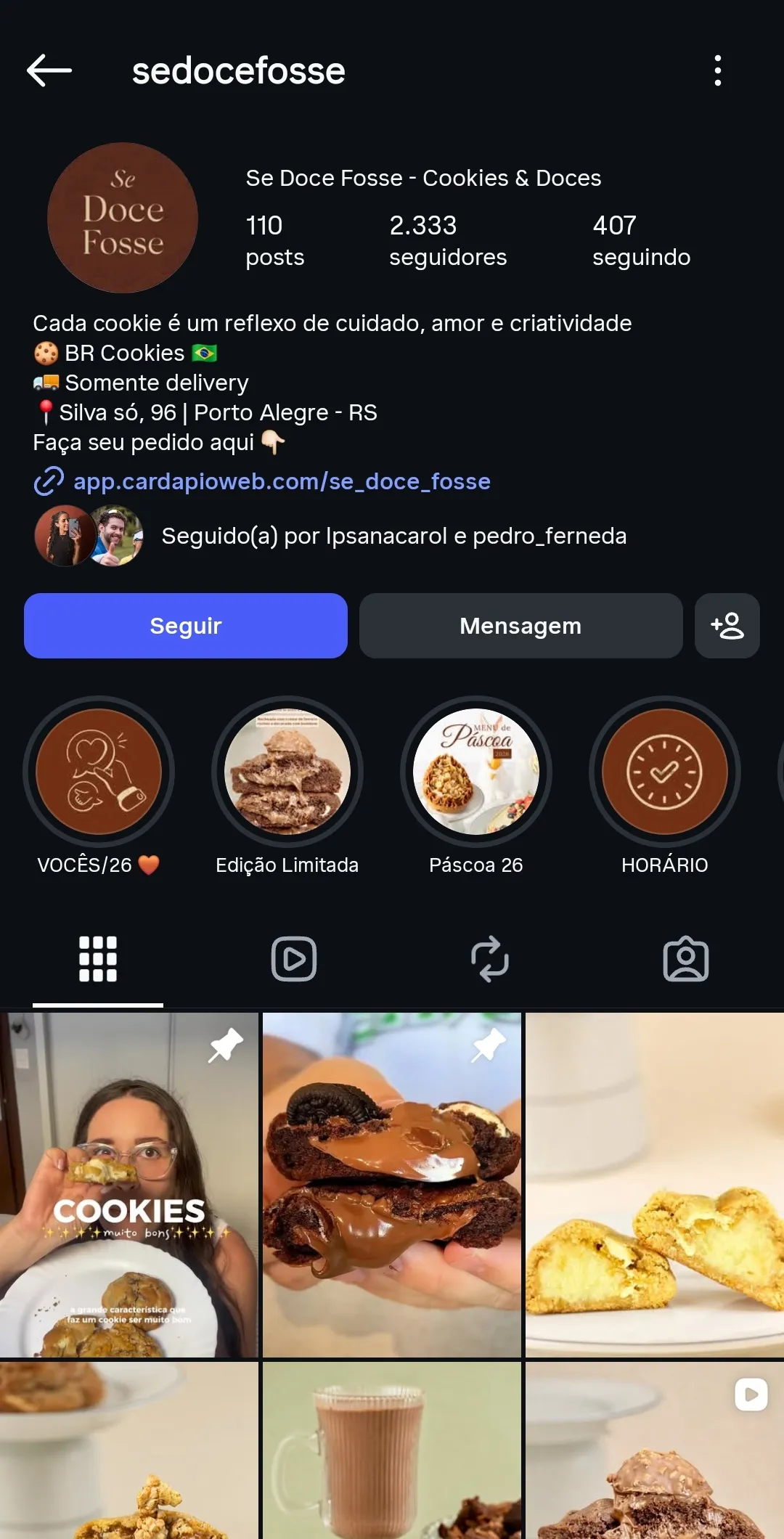 Perfil da Se Doce Fosse no Instagram